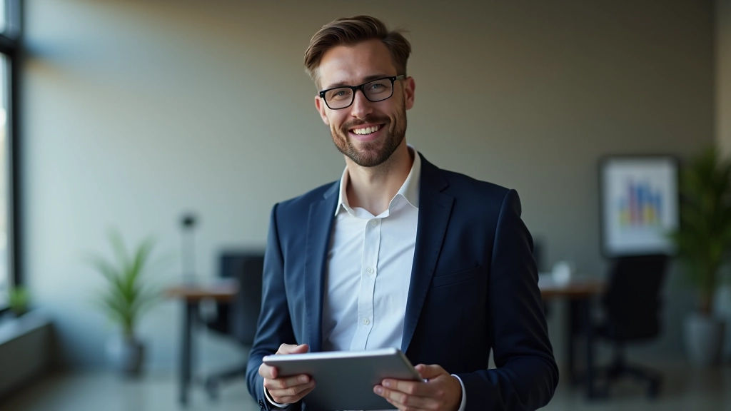 Finanzberater zeigt Diagramm auf Tablet, professionelle Beratungssituation