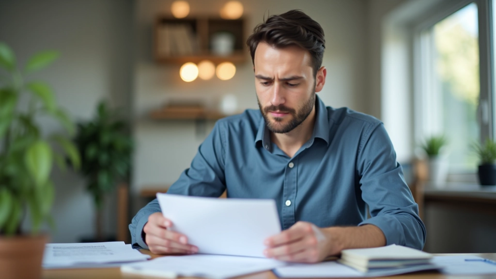 Freiberufler am Schreibtisch mit Rentenbeitragsunterlagen und Laptop